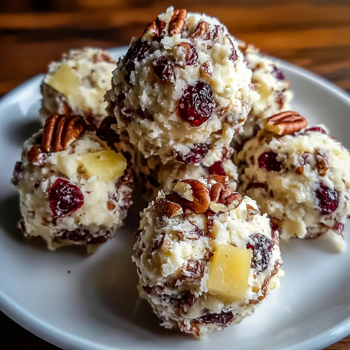 Mini Pineapple Cranberry Cheese Balls with Pecans