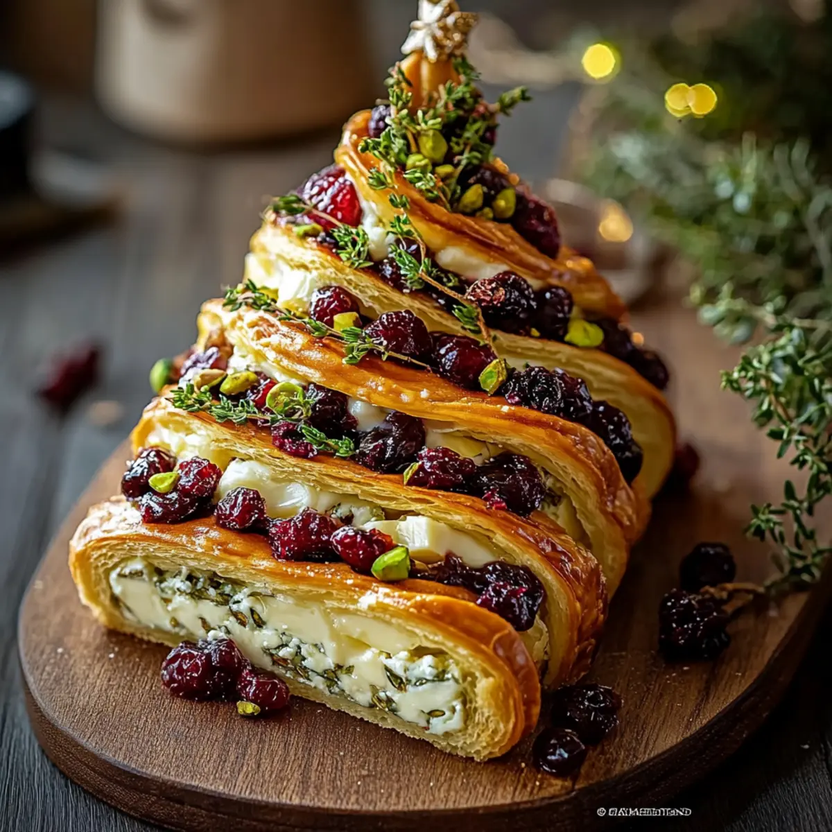 Pistachio Cranberry Brie Swirl Christmas Tree