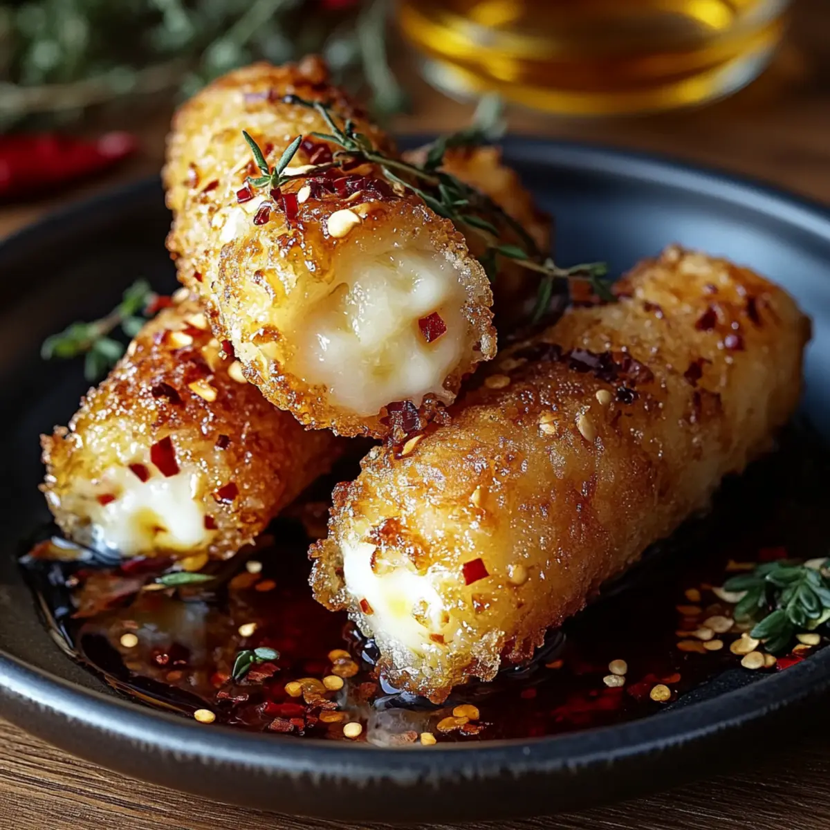 Crispy Fried Goat Cheese Rolls with Hot Chili Honey