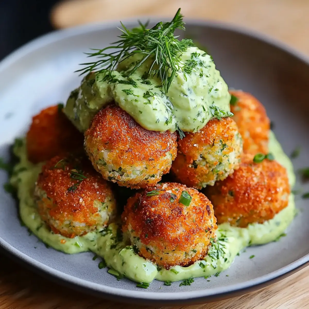 Salmon Balls with Creamy Avocado Sauce