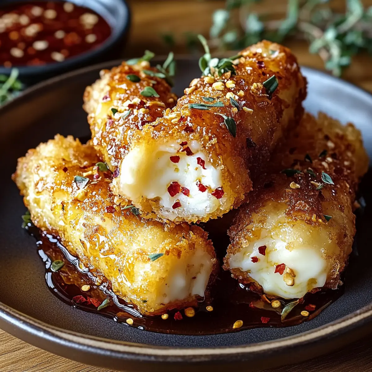 Crispy Fried Goat Cheese Rolls with Hot Chili Honey