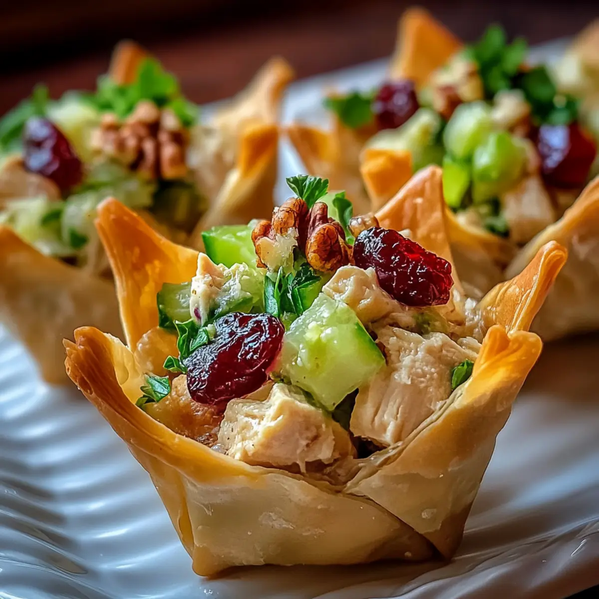 Crispy Cranberry Pecan Chicken Salad Wonton Cups