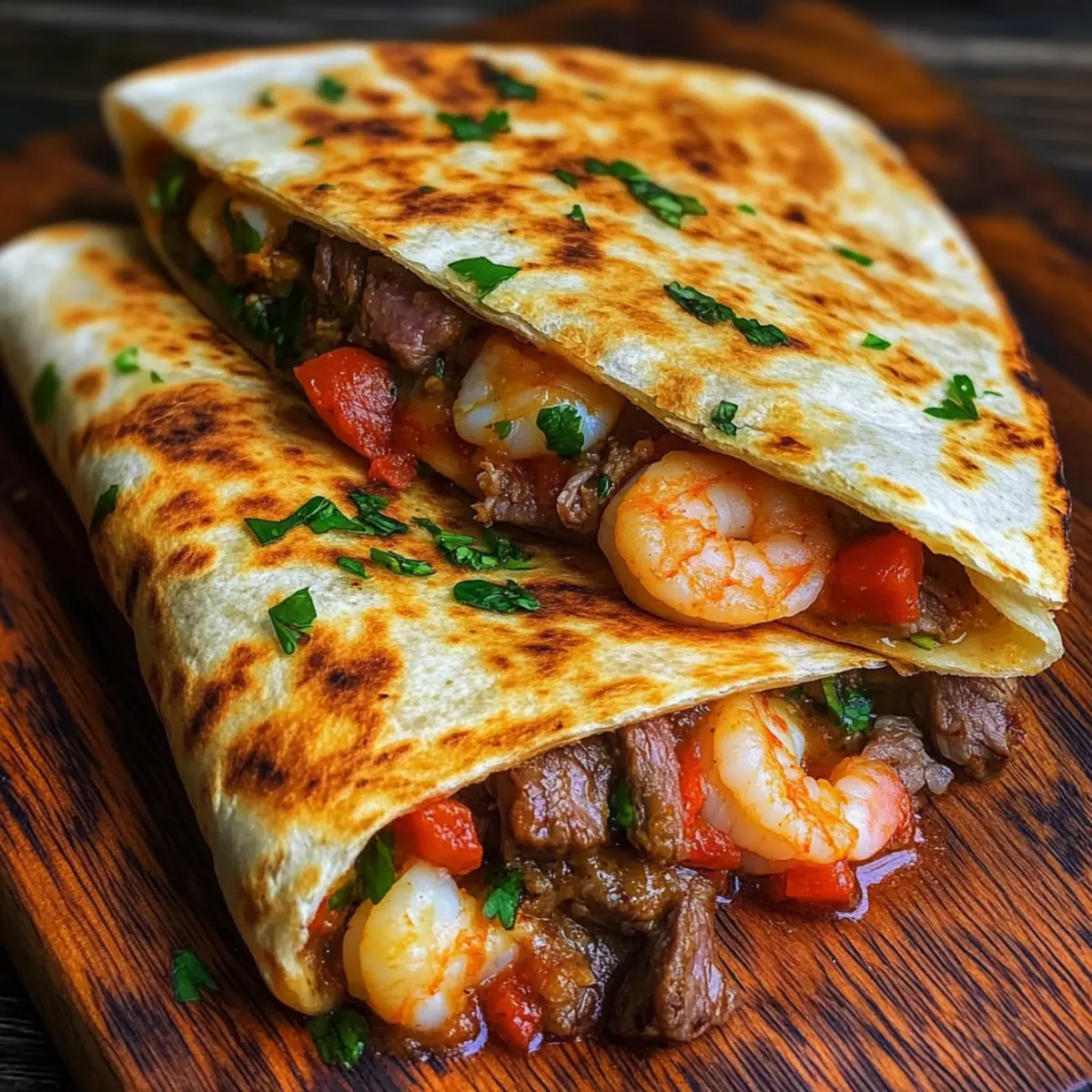 Creole Steak and Shrimp Quesadillas