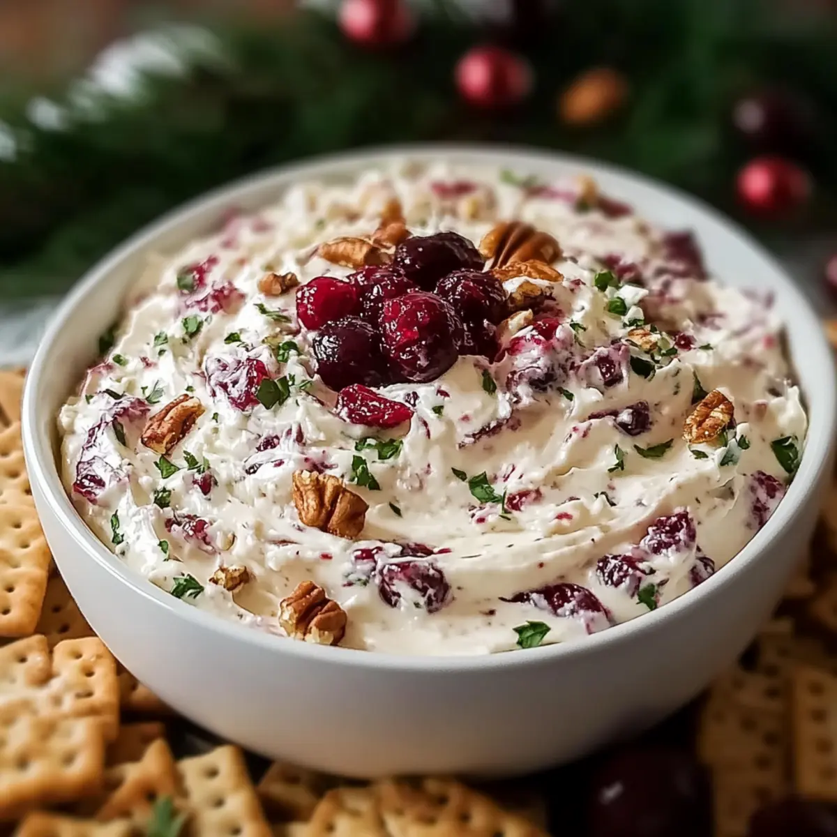 Cranberry Pecan Snowflake Cream Cheese Dip
