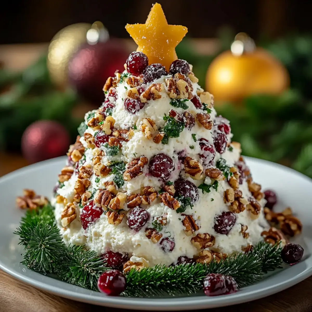 Christmas Cranberry Pecan Cheese Ball Tree
