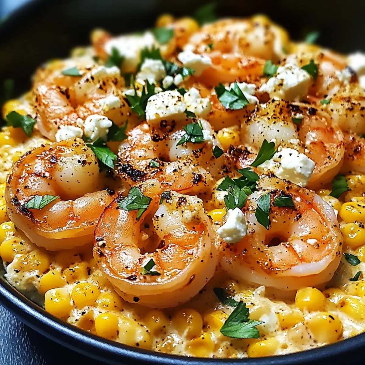 Shrimp with Creamed Corn & Feta