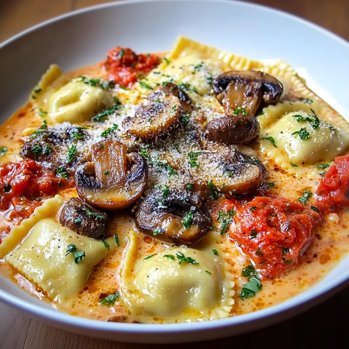Creamy Tomato Mushroom Ravioli