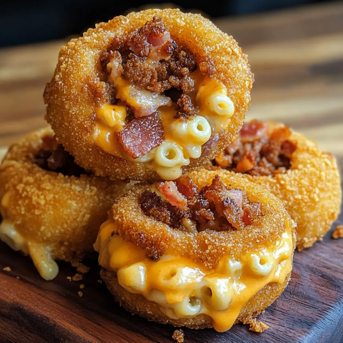 Cheesy Bacon Mac Burger Stuffed Onion Rings