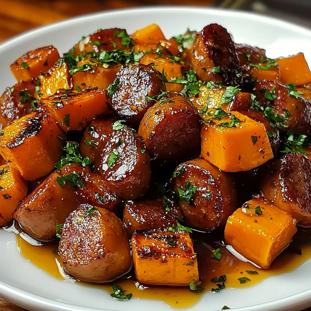 Sausage and Sweet Potatoes with Honey Garlic Sauce