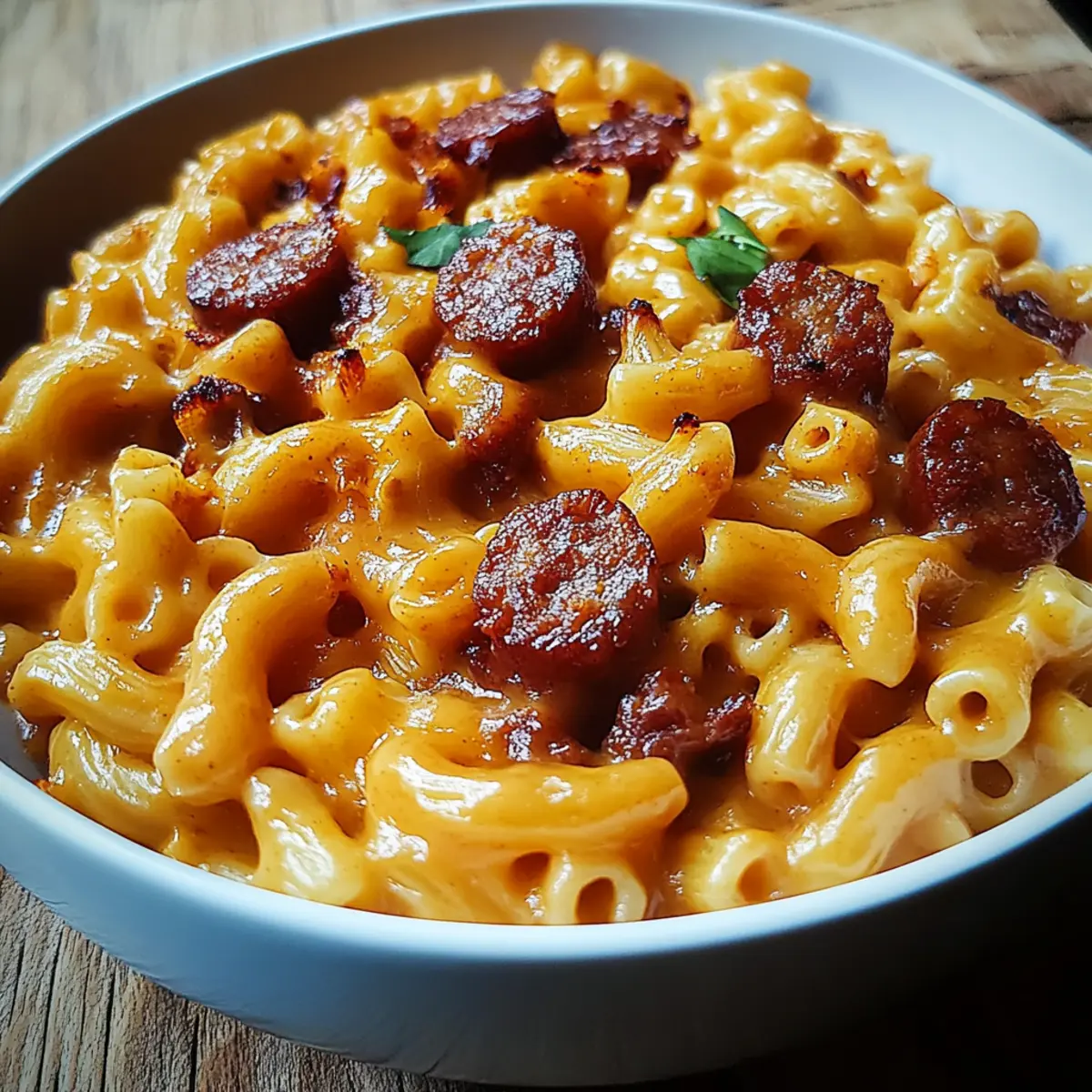 Spicy BBQ Cheddar Mac with Smoked Sausage