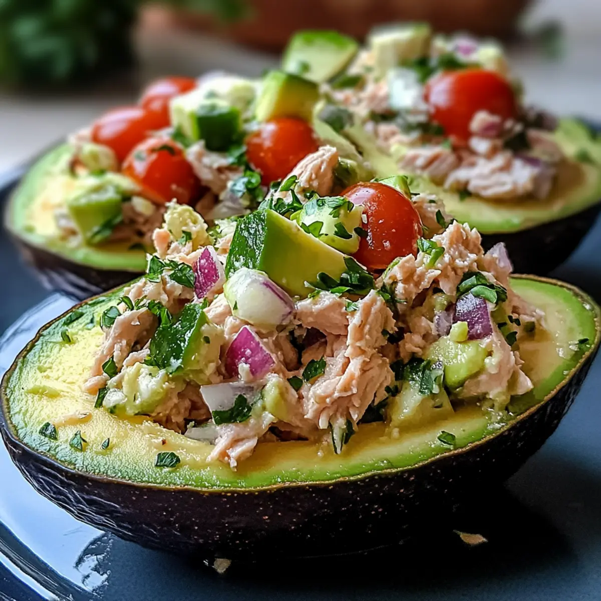 Mediterranean Tuna Salad Stuffed Avocados
